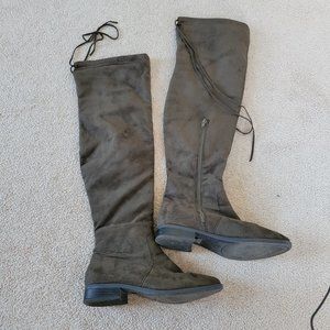 Olive Green Knee High Boots Suede Tassel Women's 8 EUR 38 Adjustable String